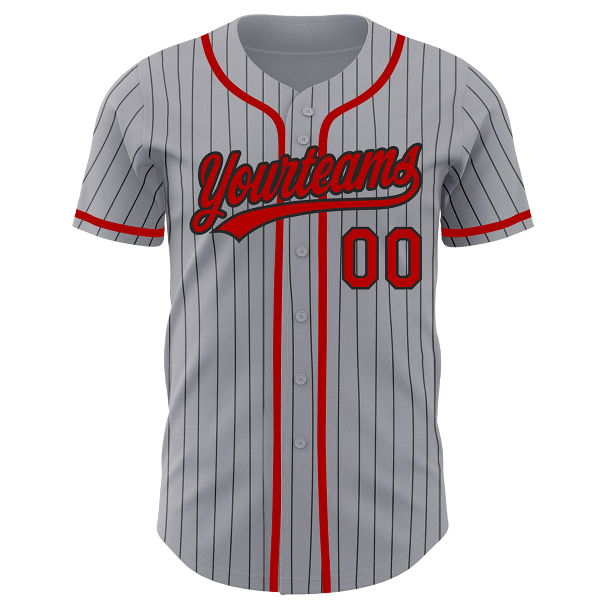 Cheap Custom Gray Black Pinstripe Red Authentic Baseball Jersey