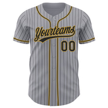 Загрузить изображение в средство просмотра галереи, Custom Gray Black Pinstripe Black-Old Gold Authentic Baseball Jersey