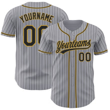 Загрузить изображение в средство просмотра галереи, Custom Gray Black Pinstripe Black-Old Gold Authentic Baseball Jersey