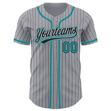 Загрузить изображение в средство просмотра галереи, Custom Gray Black Pinstripe Teal Authentic Baseball Jersey