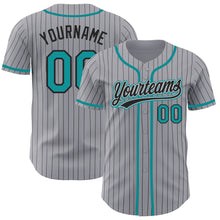 Загрузить изображение в средство просмотра галереи, Custom Gray Black Pinstripe Teal Authentic Baseball Jersey