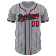 Загрузить изображение в средство просмотра галереи, Custom Gray Black Pinstripe Crimson Authentic Baseball Jersey