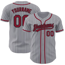Загрузить изображение в средство просмотра галереи, Custom Gray Black Pinstripe Crimson Authentic Baseball Jersey