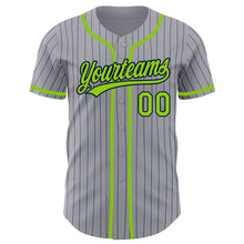 Загрузить изображение в средство просмотра галереи, Custom Gray Navy Pinstripe Neon Green Authentic Baseball Jersey