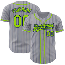 Загрузить изображение в средство просмотра галереи, Custom Gray Navy Pinstripe Neon Green Authentic Baseball Jersey