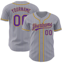 Загрузить изображение в средство просмотра галереи, Custom Gray Purple Pinstripe Old Gold Authentic Baseball Jersey