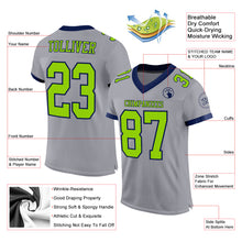 Load image into Gallery viewer, Custom Gray Neon Green-Navy Mesh Authentic Football Jersey
