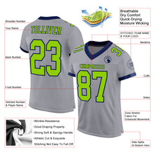 Laden Sie das Bild in den Galerie-Viewer, Custom Gray Neon Green-Navy Mesh Authentic Football Jersey