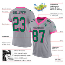 Laden Sie das Bild in den Galerie-Viewer, Custom Gray Kelly Green-Pink Mesh Authentic Football Jersey