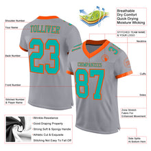 Charger l'image dans la galerie, Custom Gray Aqua-Orange Mesh Authentic Football Jersey