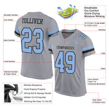 Laden Sie das Bild in den Galerie-Viewer, Custom Gray Light Blue-Black Mesh Authentic Football Jersey