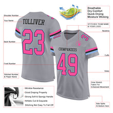 Laden Sie das Bild in den Galerie-Viewer, Custom Gray Pink Black-Light Blue Mesh Authentic Football Jersey