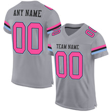 Laden Sie das Bild in den Galerie-Viewer, Custom Gray Pink Black-Light Blue Mesh Authentic Football Jersey