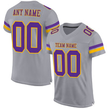 Laden Sie das Bild in den Galerie-Viewer, Custom Gray Purple-Gold Mesh Authentic Football Jersey