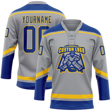 Charger l'image dans la galerie, Custom Gray Royal-Yellow Hockey Lace Neck Jersey