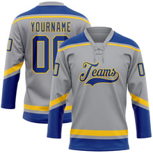 Charger l'image dans la galerie, Custom Gray Royal-Yellow Hockey Lace Neck Jersey