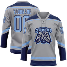 Charger l'image dans la galerie, Custom Gray Light Blue-Navy Hockey Lace Neck Jersey