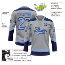 Charger l'image dans la galerie, Custom Gray Light Blue-Navy Hockey Lace Neck Jersey