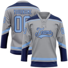 Charger l'image dans la galerie, Custom Gray Light Blue-Navy Hockey Lace Neck Jersey