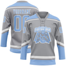 Charger l'image dans la galerie, Custom Gray Light Blue-White Hockey Lace Neck Jersey