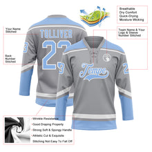 Charger l'image dans la galerie, Custom Gray Light Blue-White Hockey Lace Neck Jersey