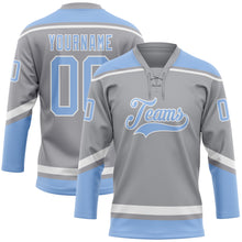 Charger l'image dans la galerie, Custom Gray Light Blue-White Hockey Lace Neck Jersey