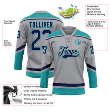 Загрузить изображение в средство просмотра галереи, Custom Gray Navy-Teal Hockey Lace Neck Jersey