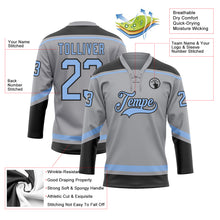 Charger l'image dans la galerie, Custom Gray Light Blue-Black Hockey Lace Neck Jersey