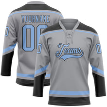 Charger l'image dans la galerie, Custom Gray Light Blue-Black Hockey Lace Neck Jersey