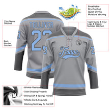 Load image into Gallery viewer, Custom Gray Light Blue-Steel Gray Hockey Lace Neck Jersey
