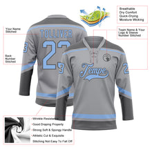 Laden Sie das Bild in den Galerie-Viewer, Custom Gray Light Blue-Steel Gray Hockey Lace Neck Jersey