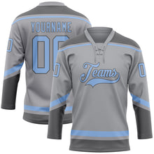 Load image into Gallery viewer, Custom Gray Light Blue-Steel Gray Hockey Lace Neck Jersey
