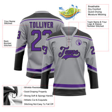 Load image into Gallery viewer, Custom Gray Purple-Black Hockey Lace Neck Jersey