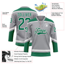Laden Sie das Bild in den Galerie-Viewer, Custom Gray Kelly Green-White Hockey Lace Neck Jersey