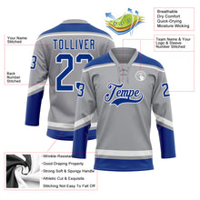 Laden Sie das Bild in den Galerie-Viewer, Custom Gray Royal-White Hockey Lace Neck Jersey