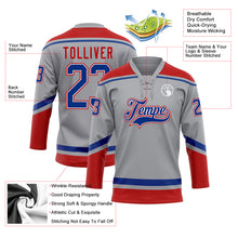 Laden Sie das Bild in den Galerie-Viewer, Custom Gray Royal-Red Hockey Lace Neck Jersey