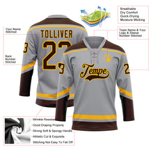 Load image into Gallery viewer, Custom Gray Brown-Gold Hockey Lace Neck Jersey