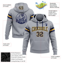 Laden Sie das Bild in den Galerie-Viewer, Custom Stitched Gray Navy-Gold Football Pullover Sweatshirt Hoodie
