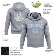 Laden Sie das Bild in den Galerie-Viewer, Custom Stitched Gray Light Blue-White Football Pullover Sweatshirt Hoodie