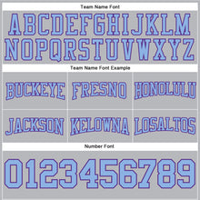 Laden Sie das Bild in den Galerie-Viewer, Custom Stitched Gray Light Blue-Purple Football Pullover Sweatshirt Hoodie