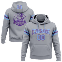 Laden Sie das Bild in den Galerie-Viewer, Custom Stitched Gray Light Blue-Purple Football Pullover Sweatshirt Hoodie