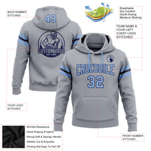 Laden Sie das Bild in den Galerie-Viewer, Custom Stitched Gray Light Blue-Navy Football Pullover Sweatshirt Hoodie