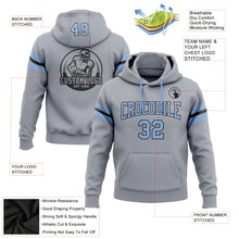 Laden Sie das Bild in den Galerie-Viewer, Custom Stitched Gray Light Blue-Black Football Pullover Sweatshirt Hoodie