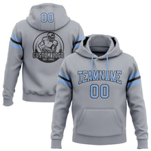 Laden Sie das Bild in den Galerie-Viewer, Custom Stitched Gray Light Blue-Black Football Pullover Sweatshirt Hoodie