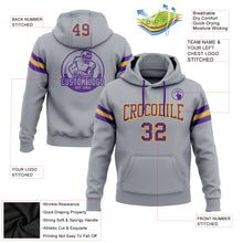 Laden Sie das Bild in den Galerie-Viewer, Custom Stitched Gray Purple-Gold Football Pullover Sweatshirt Hoodie