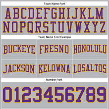 Laden Sie das Bild in den Galerie-Viewer, Custom Stitched Gray Purple-Gold Football Pullover Sweatshirt Hoodie