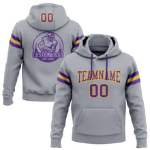 Laden Sie das Bild in den Galerie-Viewer, Custom Stitched Gray Purple-Gold Football Pullover Sweatshirt Hoodie