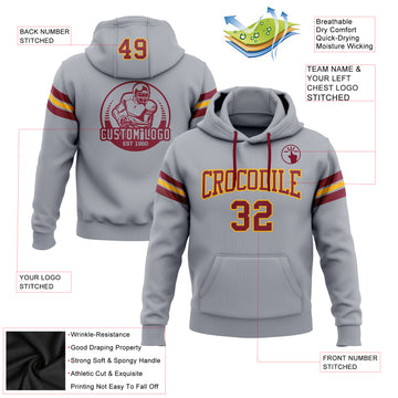 Custom Stitched Gray Crimson-Gold Football Pullover Sweatshirt Hoodie