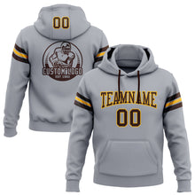 Laden Sie das Bild in den Galerie-Viewer, Custom Stitched Gray Brown-Gold Football Pullover Sweatshirt Hoodie