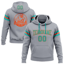 Laden Sie das Bild in den Galerie-Viewer, Custom Stitched Gray Aqua-Orange Football Pullover Sweatshirt Hoodie